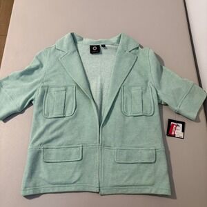 Amber Sun Womens Jacket Size S Green‎ Stripe Open Front Four Pocket